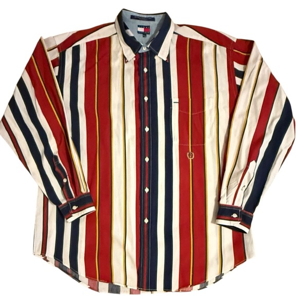 Tommy Hilfiger Other - Tommy Hilfiger Vintage 90s Striped Button Down Shirt XL Crest Logo